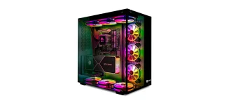 Schickes PC-Gehäuse mit LED-Beleuchtung und Glas-Seitenteilen für optimale Kühlung und Ästhetik