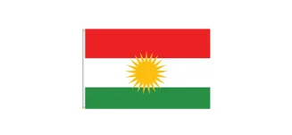 Kurdistan-Flagge mit den Farben Rot, Weiß und Grün sowie gelber Sonne in der Mitte - Symbol für kulturelle Identität und politische Symbole
